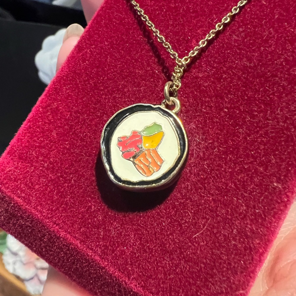 Vintage Goldtone Sushi slice Enamel Pendant necklace